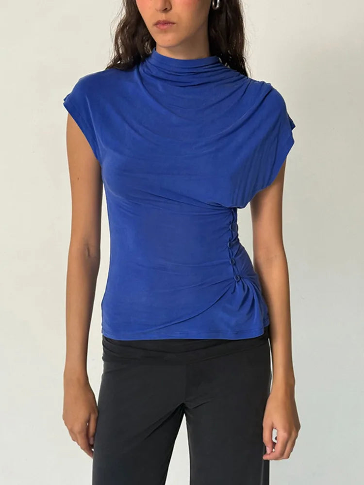 Kiki Button-Front Turtleneck Top