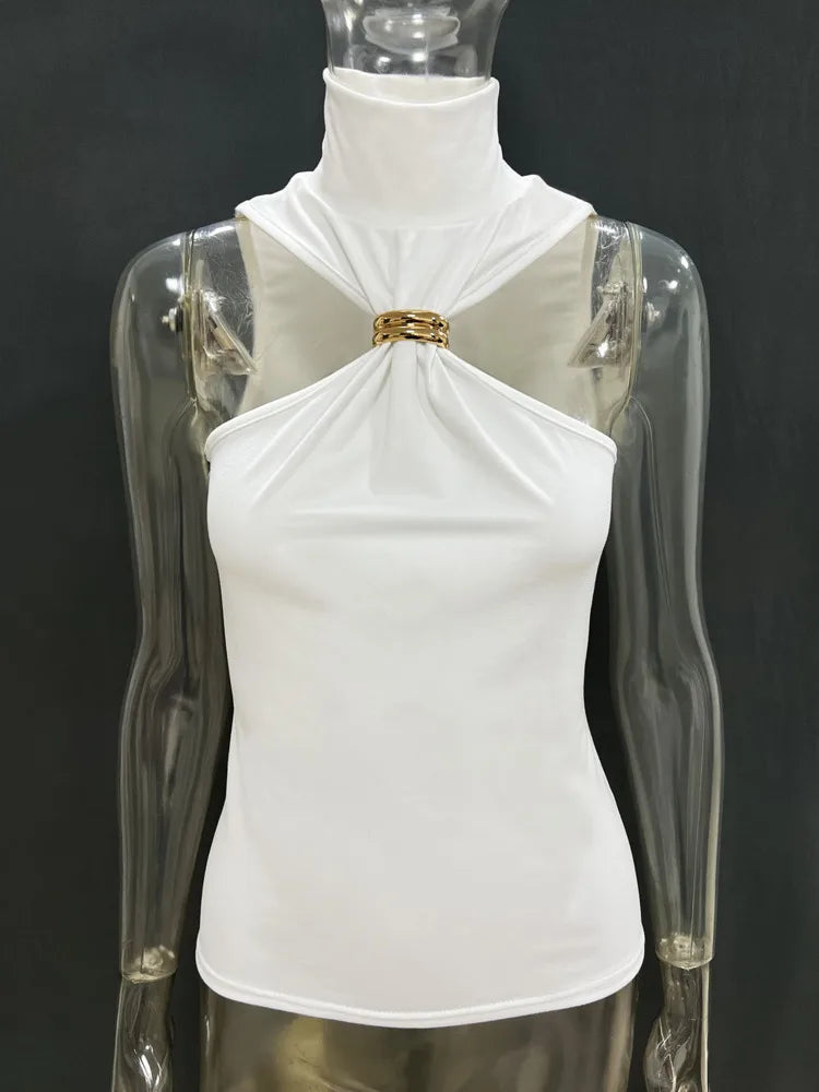 Mia Ring-Detail Turtleneck Tank