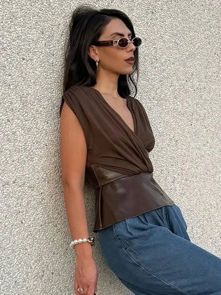 Mabel Faux Leather Cutout Crop Top