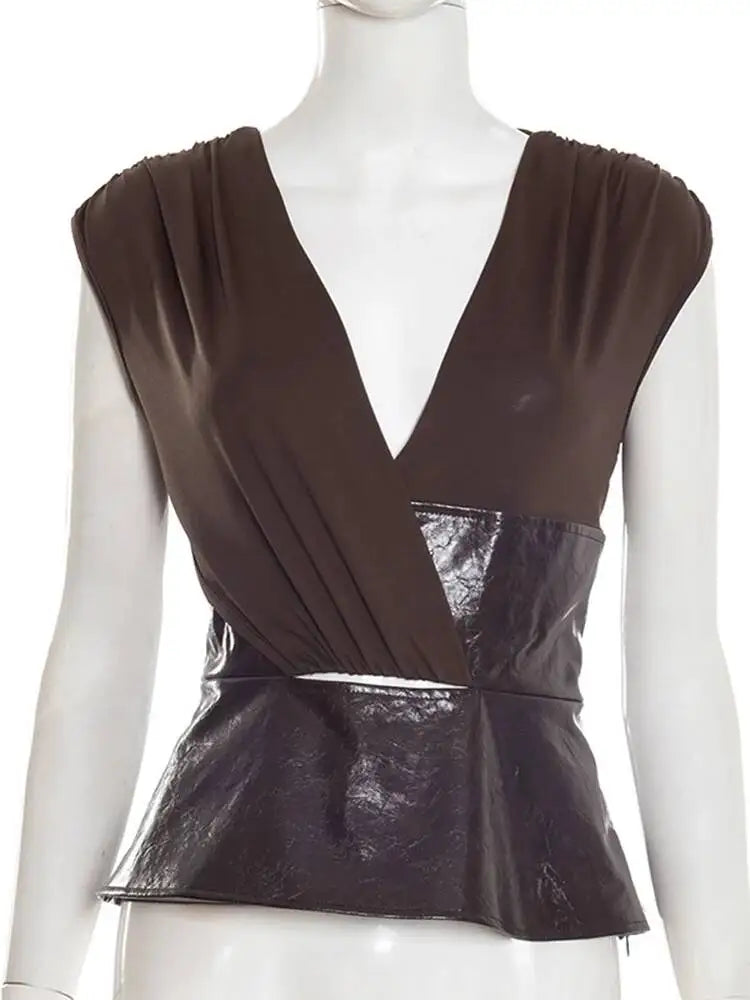 Mabel Faux Leather Cutout Crop Top