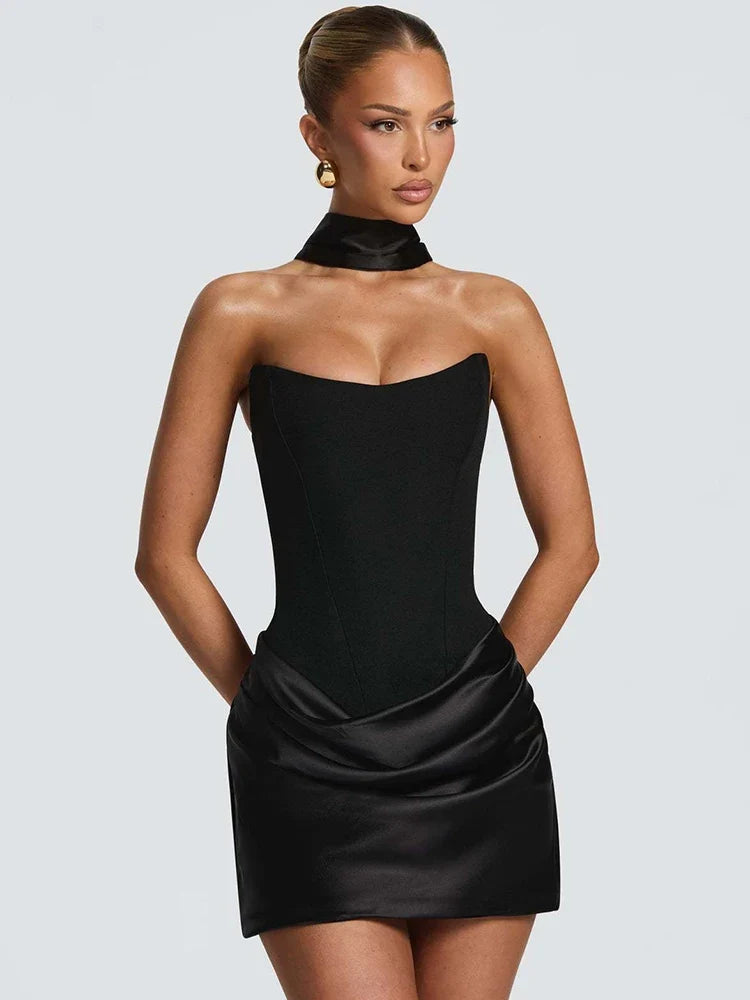 Naomi Strapless Satin Mini Dress