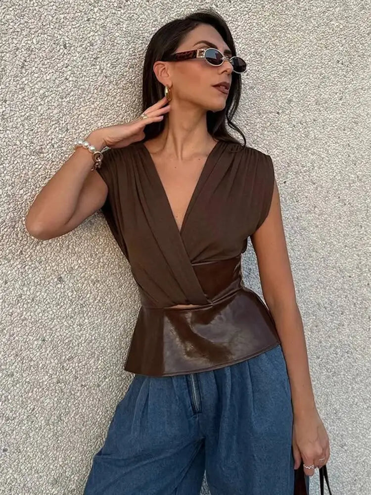 Mabel Faux Leather Cutout Crop Top