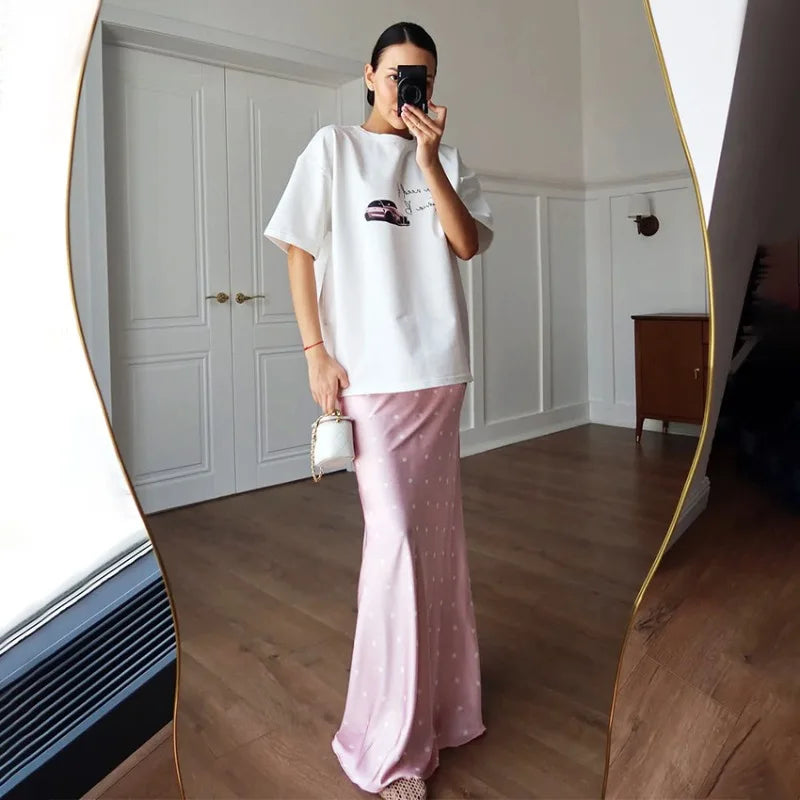 Uma Satin Polka Dot Maxi Skirt