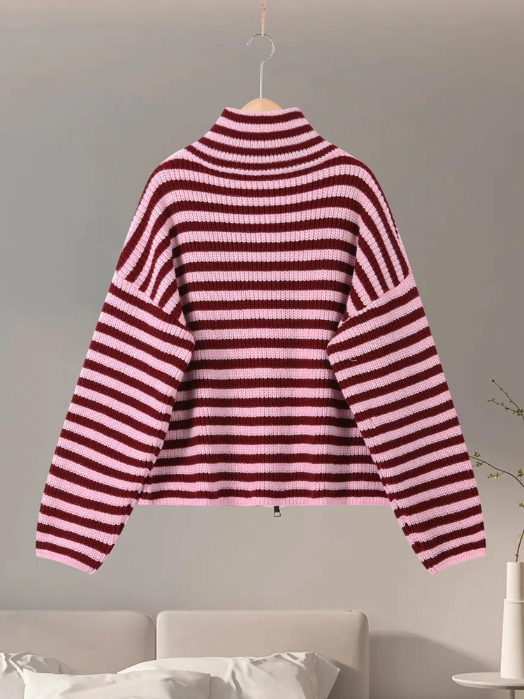 Verena Striped Double-Zip Cardigan
