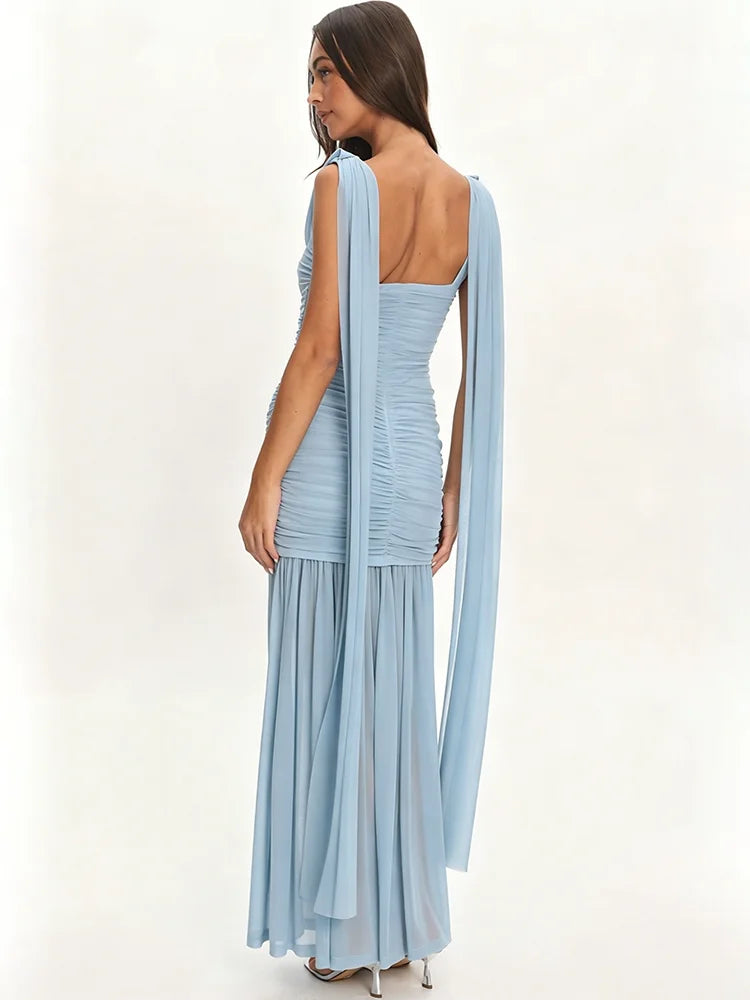 Ruth Cowl-Neck Mesh Maxi Dress