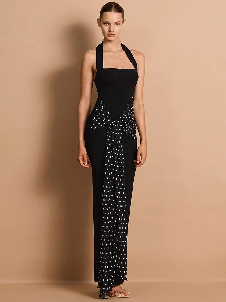 Cleo Polka Dot Halter Maxi Dress