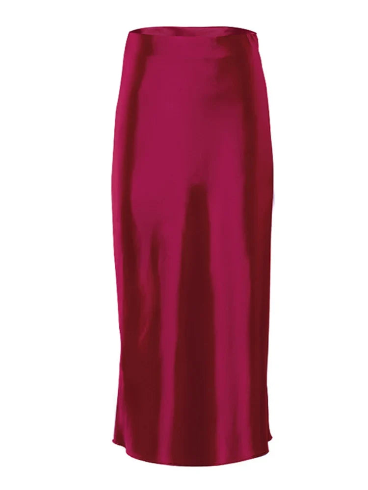 Suri Satin High-Waist Midi Skirt
