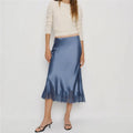 Stella Satin Lace-Trim Midi Skirt