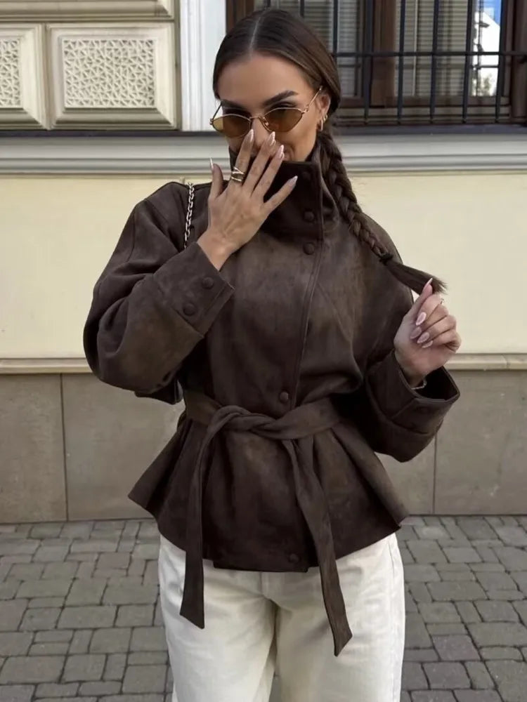 Aurelia Belted Faux Suede Jacket