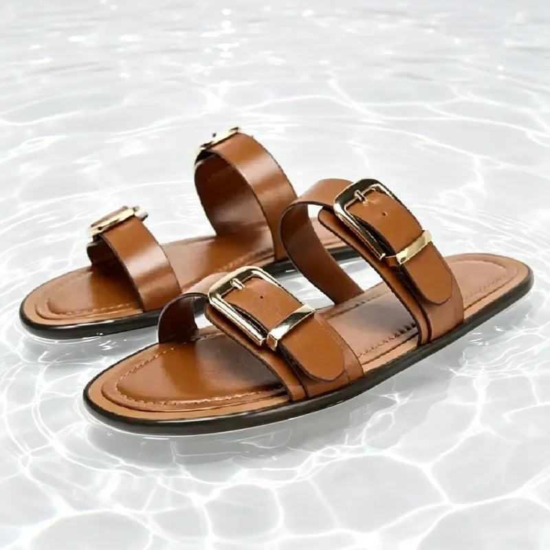 Gabi Buckled Flat Sandals