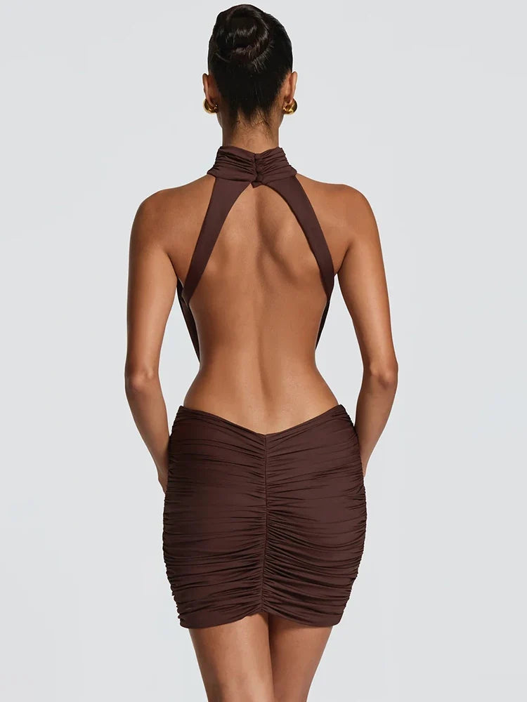 Sage High-Neck Cutout Mini Dress