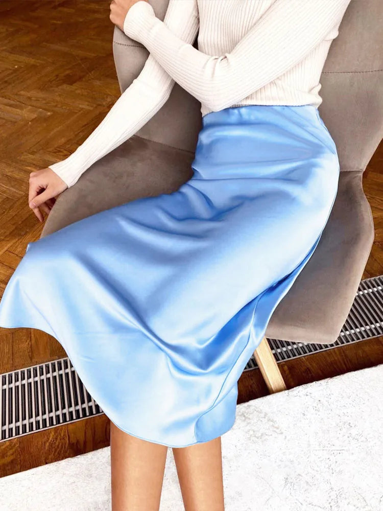 Suri Satin High-Waist Midi Skirt