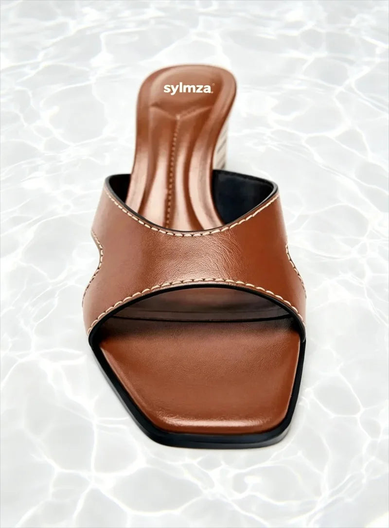 Frankie Square-Toe Slide Sandals