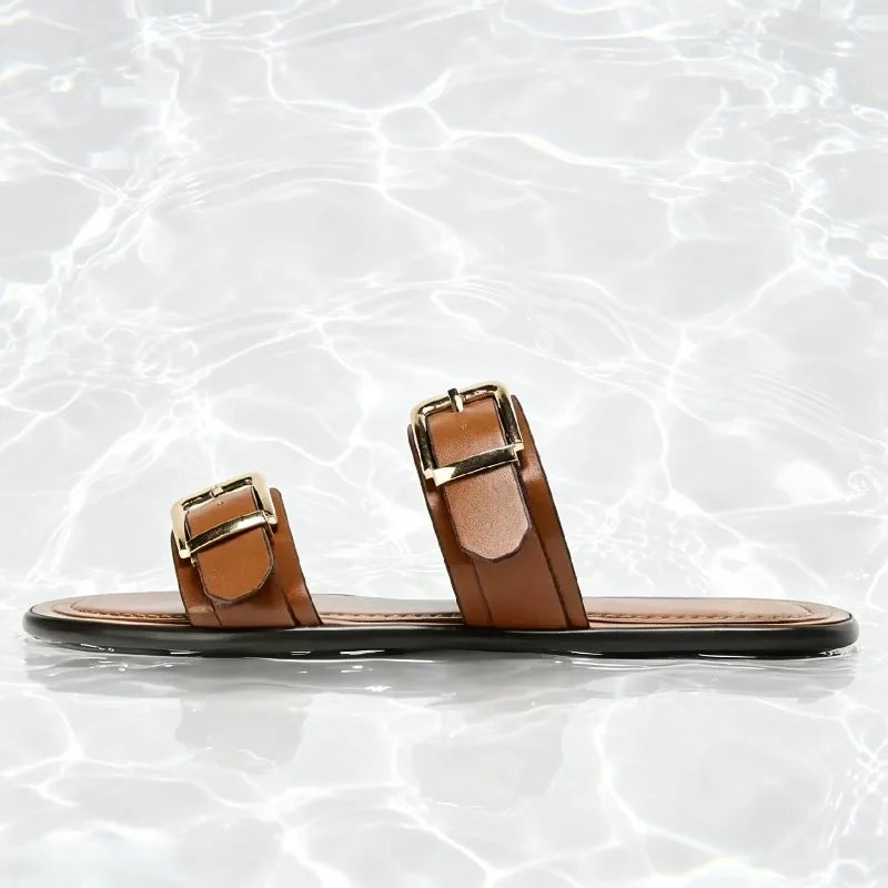 Gabi Buckled Flat Sandals