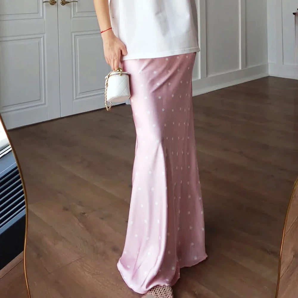 Uma Satin Polka Dot Maxi Skirt