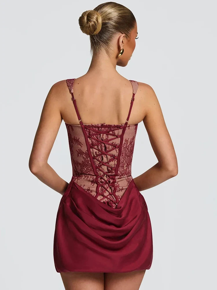 Olive Corset Lace Mini Dress