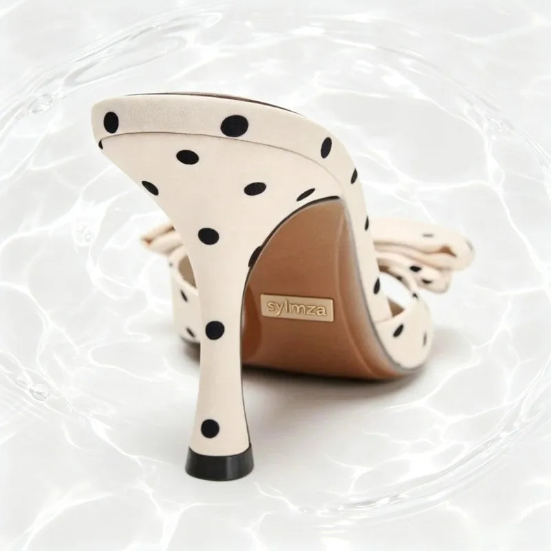 Celeste Satin Polka Dot Bow Pumps