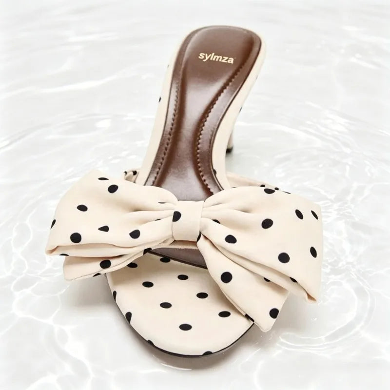 Celeste Satin Polka Dot Bow Pumps