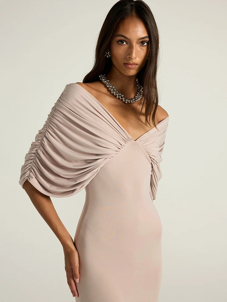 Serena Off-Shoulder Draped Maxi Dress