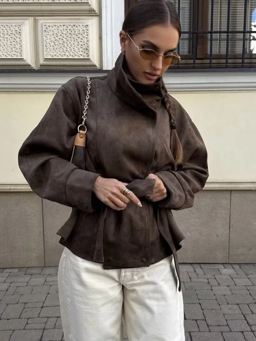 Aurelia Belted Faux Suede Jacket