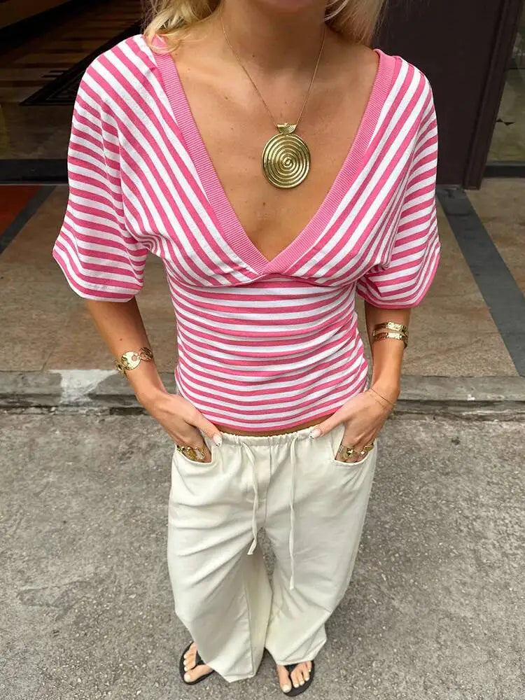 Milan Striped V-Neck Top