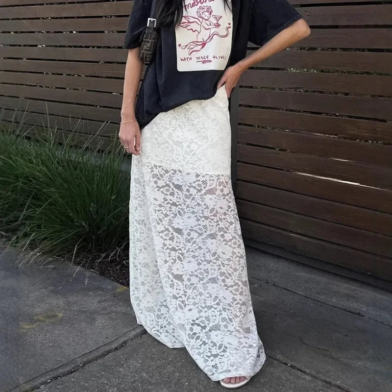 Wren White Lace Maxi Skirt