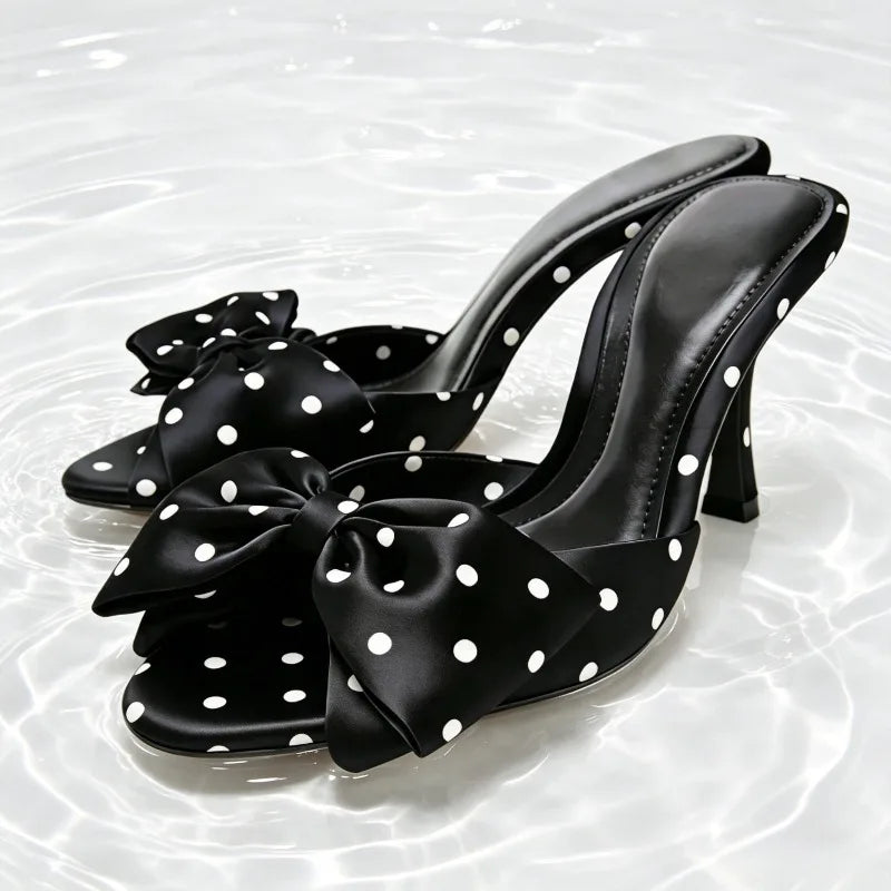 Celeste Satin Polka Dot Bow Pumps