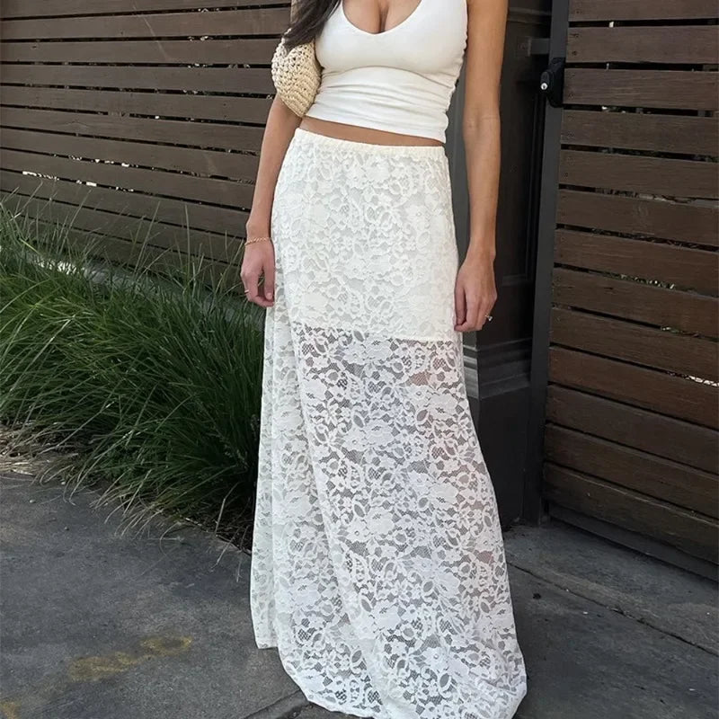 Wren White Lace Maxi Skirt