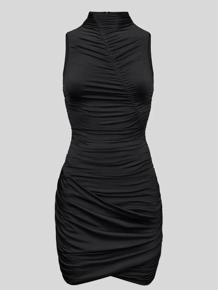 Perla Asymmetric Turtleneck Mini Dress