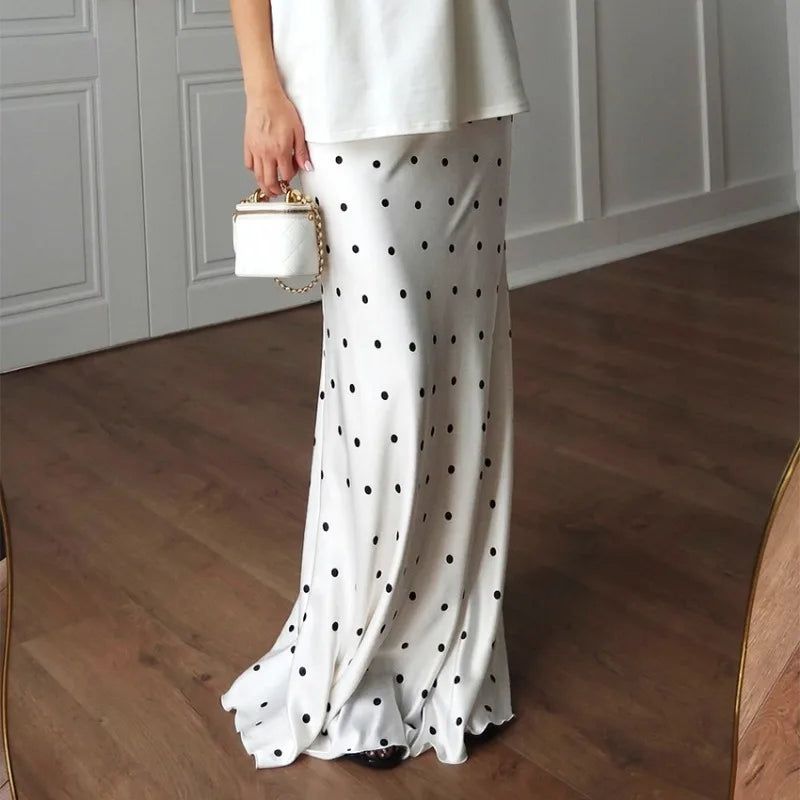Uma Satin Polka Dot Maxi Skirt