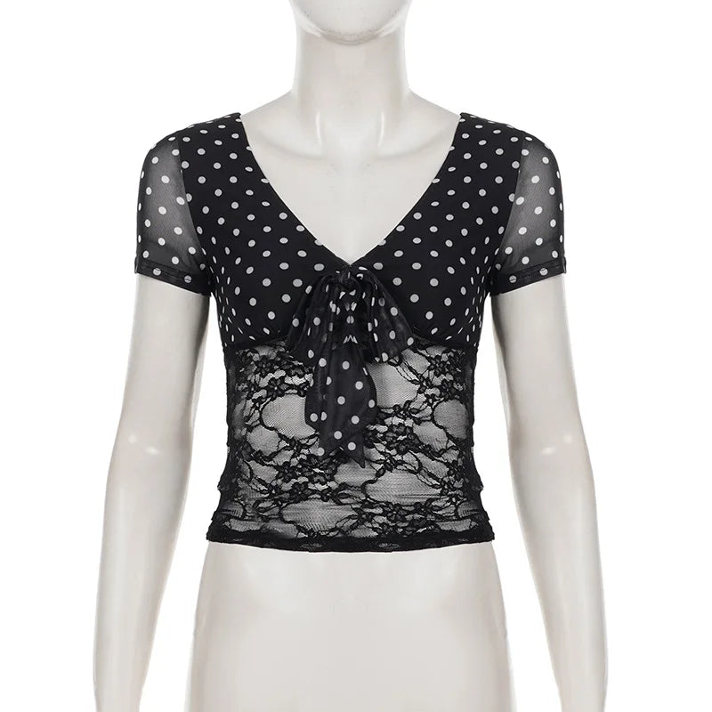 Jolie Polka Dot Lace Crop Top