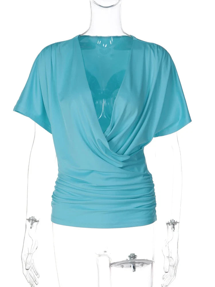 Lux Gathered V-Neck Top