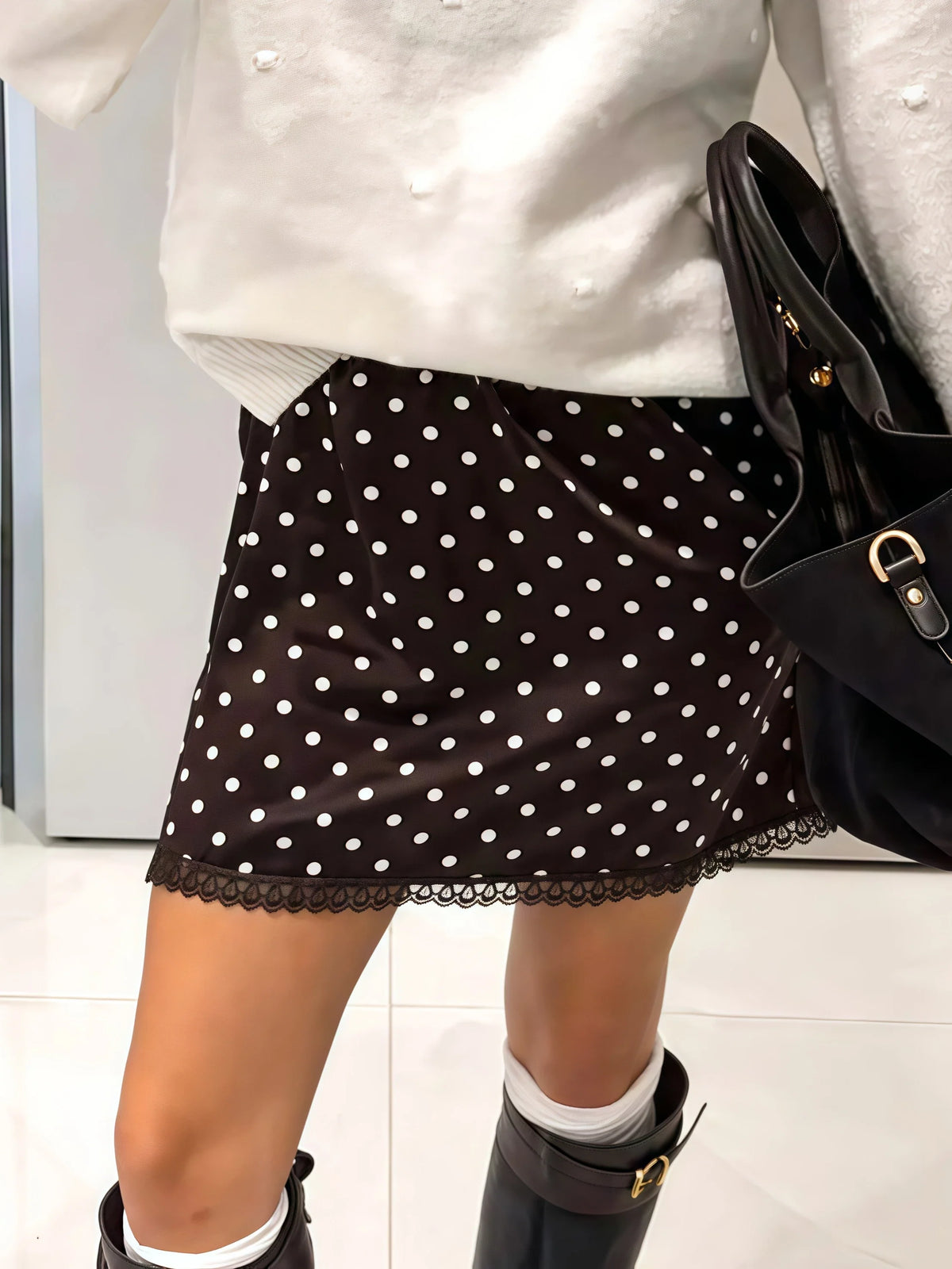 Hazel Satin Polka Dot Mini Skirt