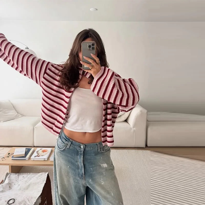 Verena Striped Double-Zip Cardigan