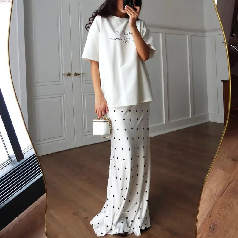 Uma Satin Polka Dot Maxi Skirt