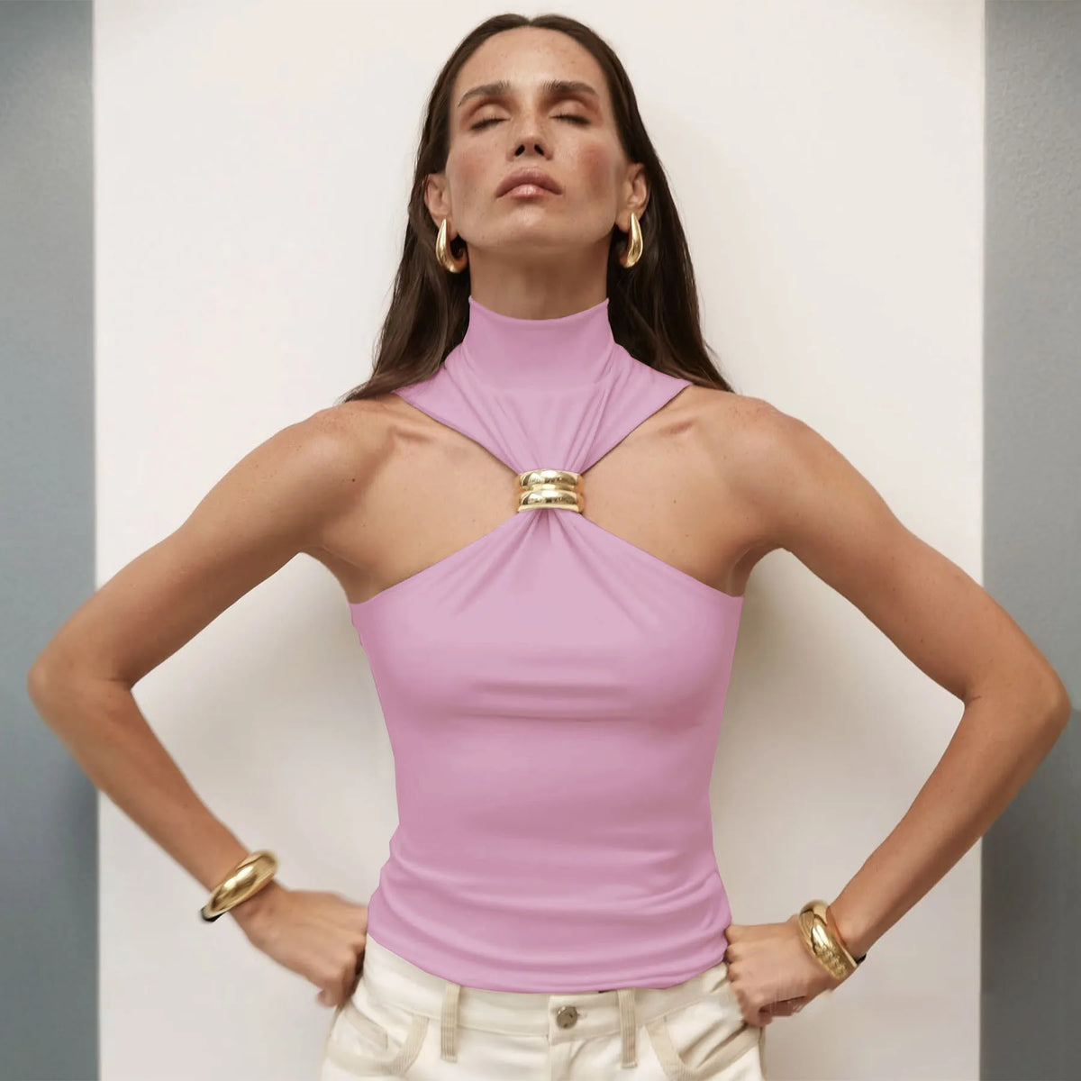 Mia Ring-Detail Turtleneck Tank