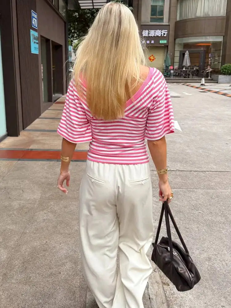 Milan Striped V-Neck Top