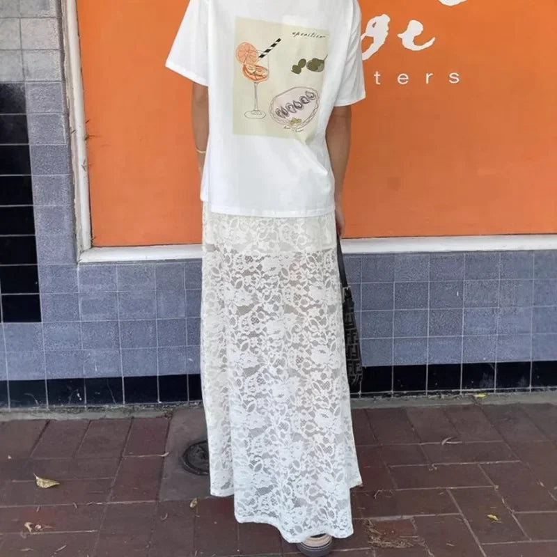 Wren White Lace Maxi Skirt