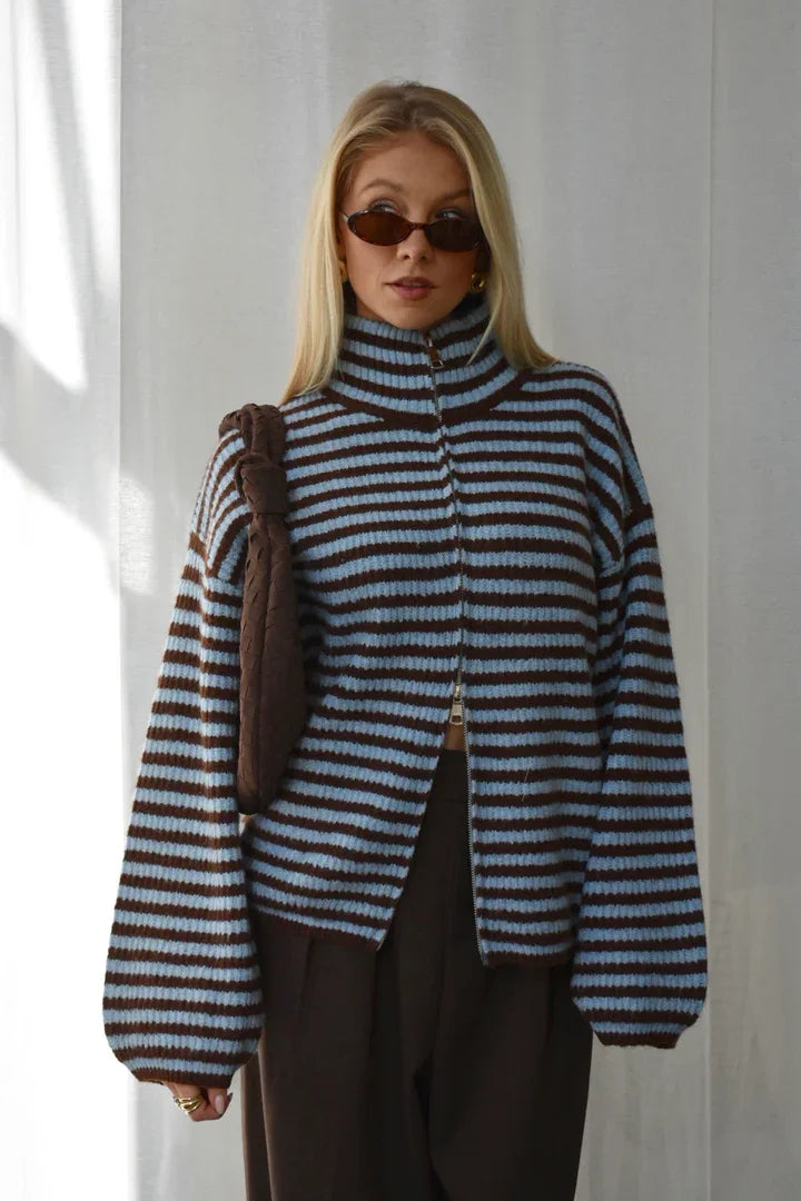 Verena Striped Double-Zip Cardigan