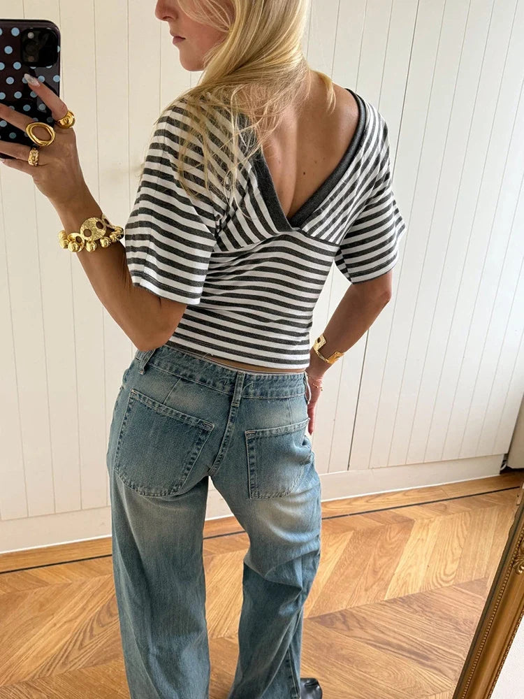 Milan Striped V-Neck Top