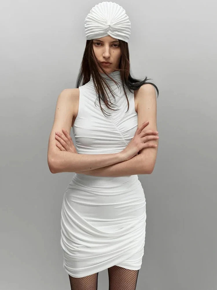 Perla Asymmetric Turtleneck Mini Dress