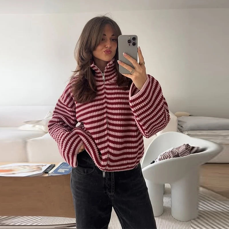 Verena Striped Double-Zip Cardigan