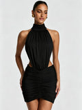 Sage High-Neck Cutout Mini Dress