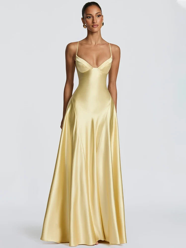 Chiara Satin Open-Back Maxi Dress