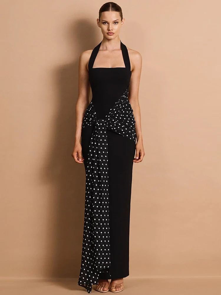 Cleo Polka Dot Halter Maxi Dress