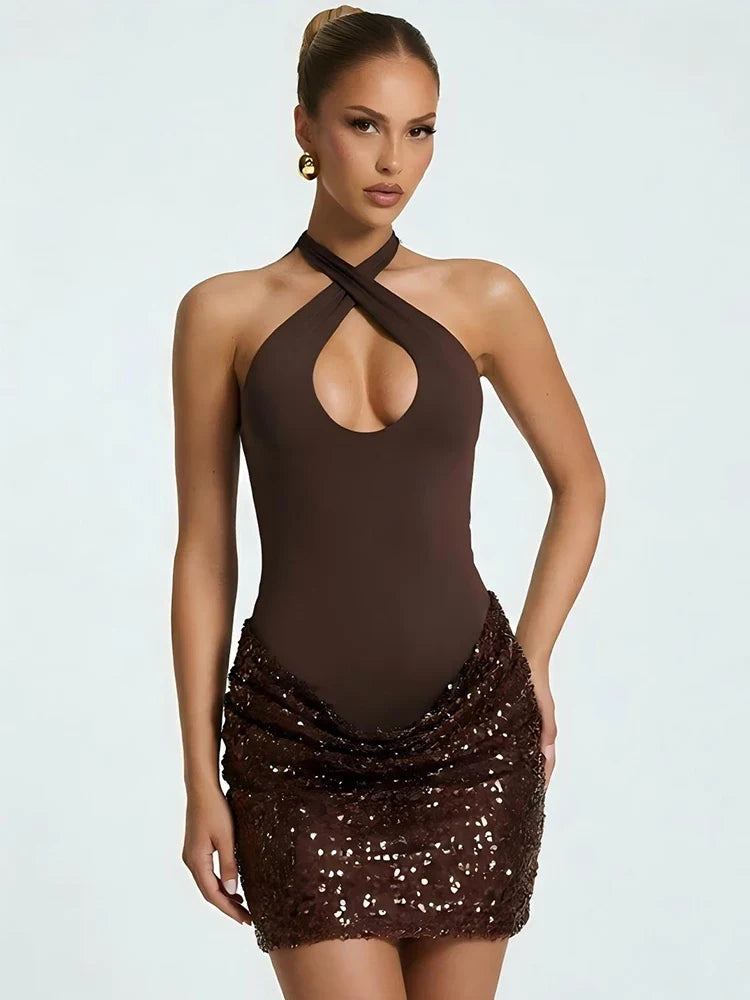 Reese Sequin Halter Mini Dress