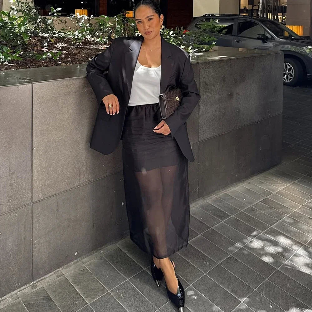 Vesper Sheer Mesh Slit Skirt