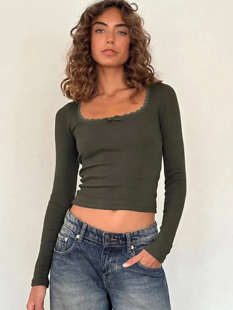 Leni Bow-Tie Square Collar Top