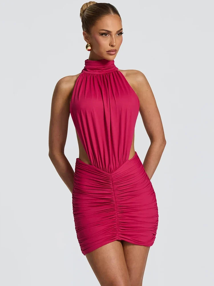 Sage High-Neck Cutout Mini Dress