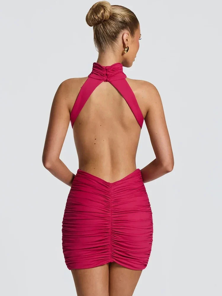 Sage High-Neck Cutout Mini Dress